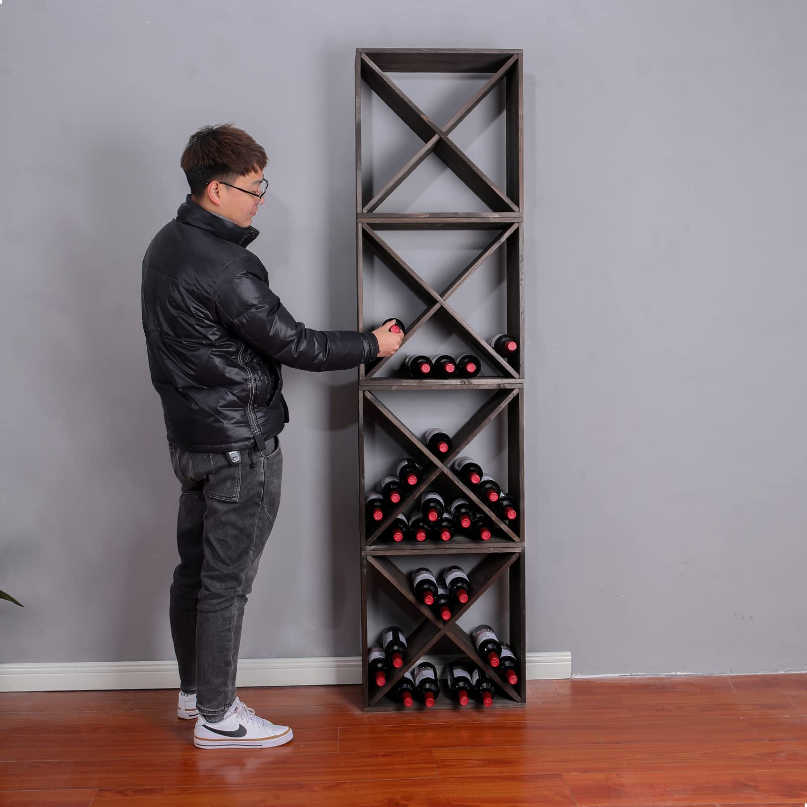 48-Bottle Wooden Wine Rack Countertop Storage