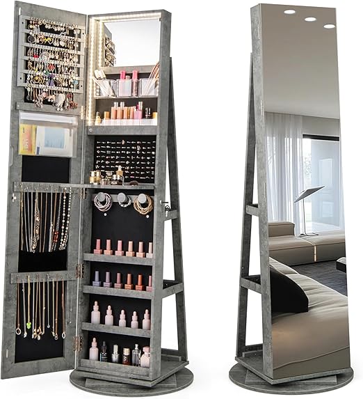360° Swivel Jewelry Armoire with Full Length Mirror