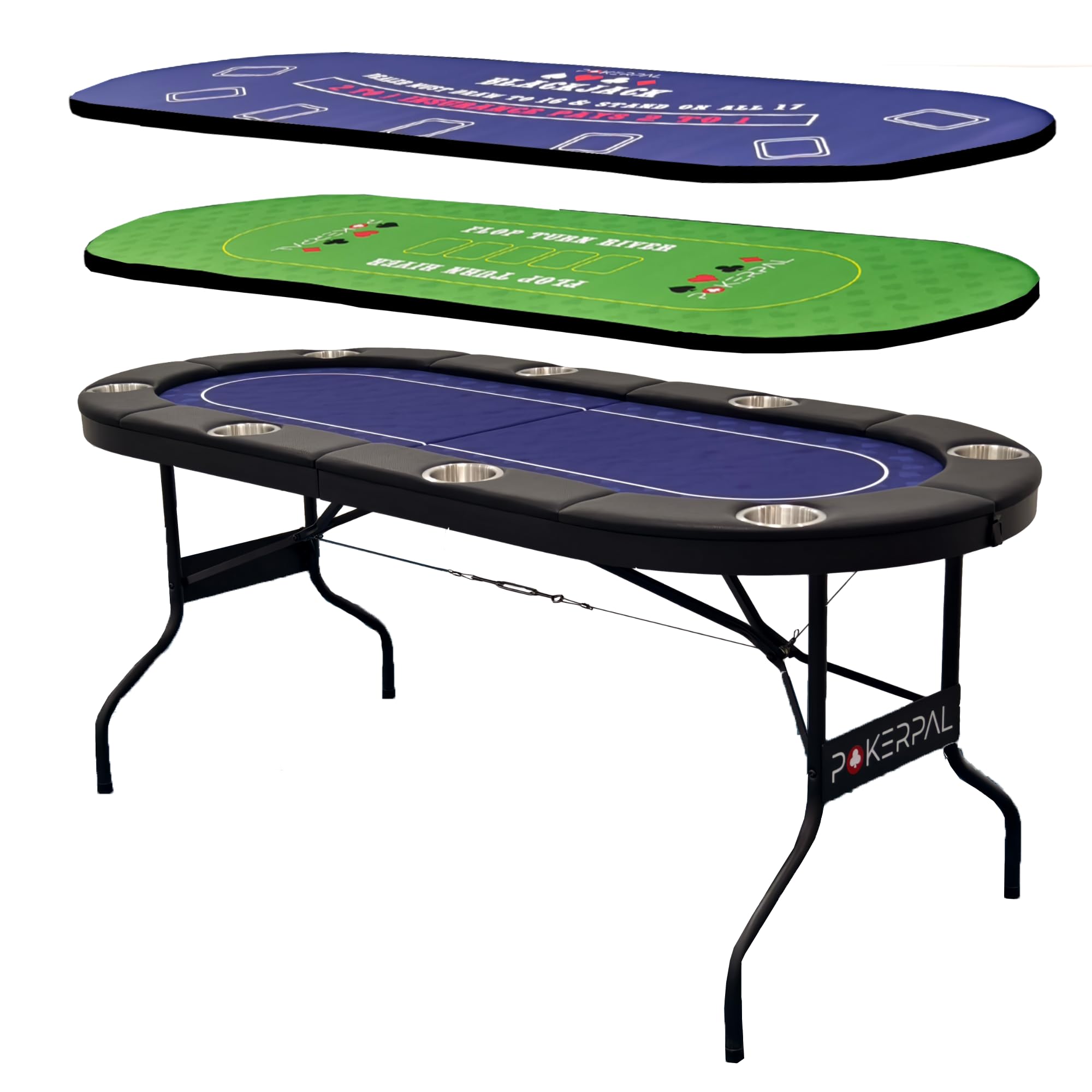 8 Player Poker Table with Interchangeable Game Mats