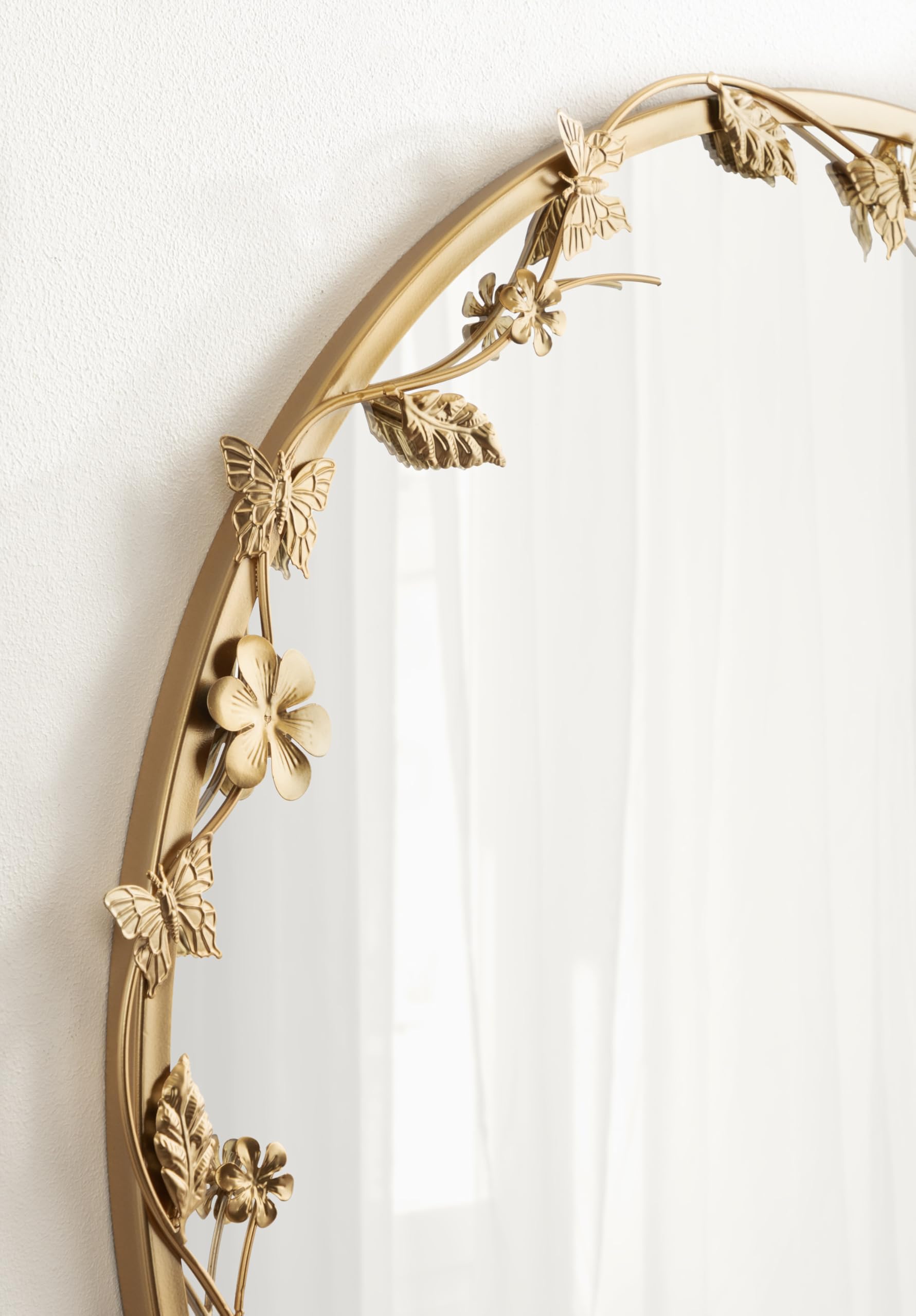 Round Gold Wall Mirror with Floral Detailing