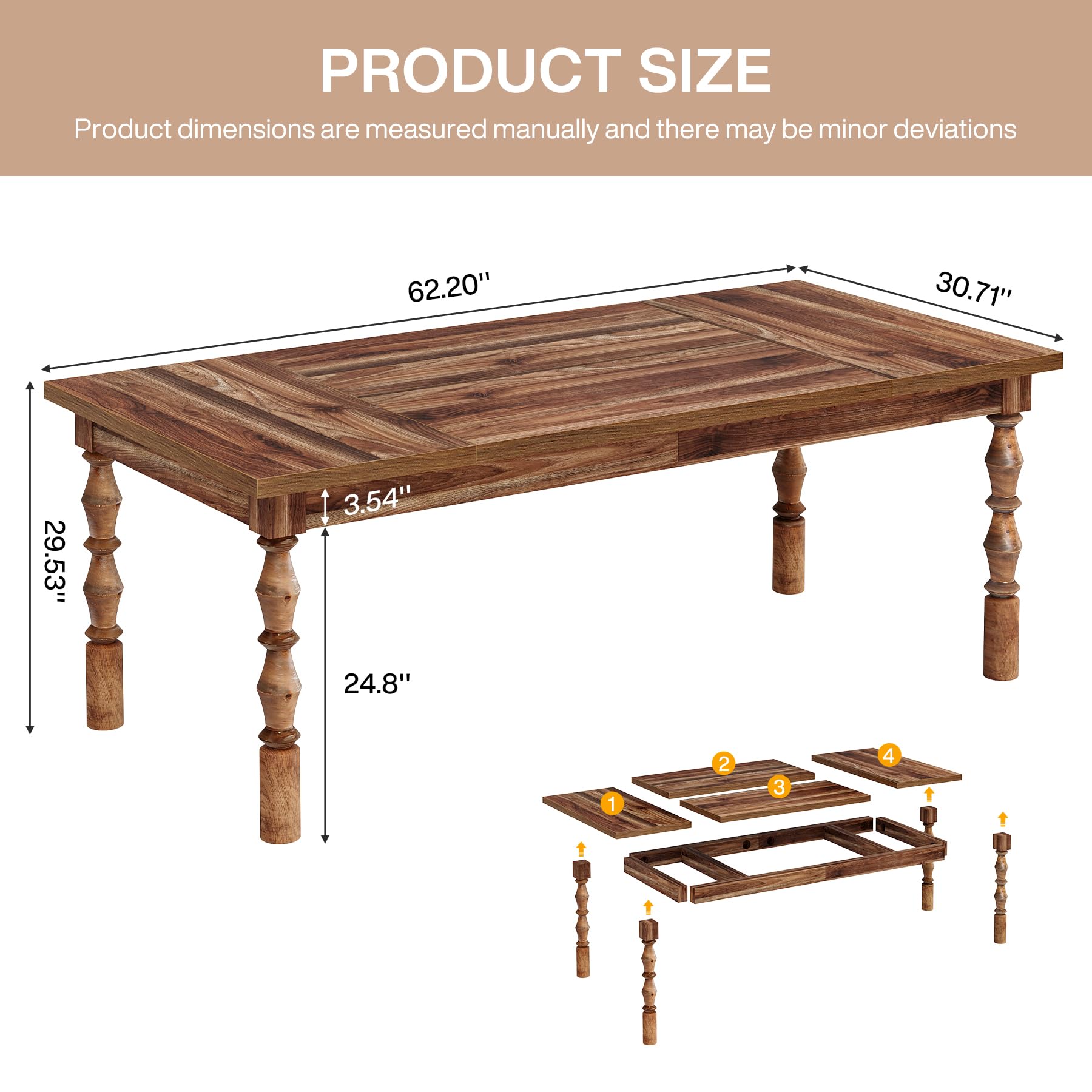 62.2-Inch Executive Office Desk with Turned Legs