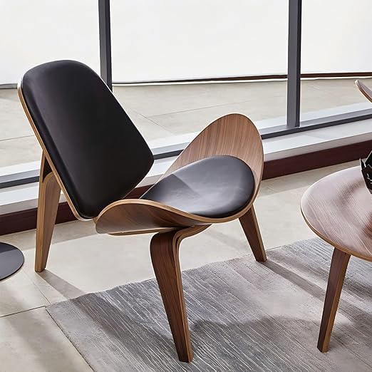 Walnut Tripod Accent Chair with Faux Leather High Back