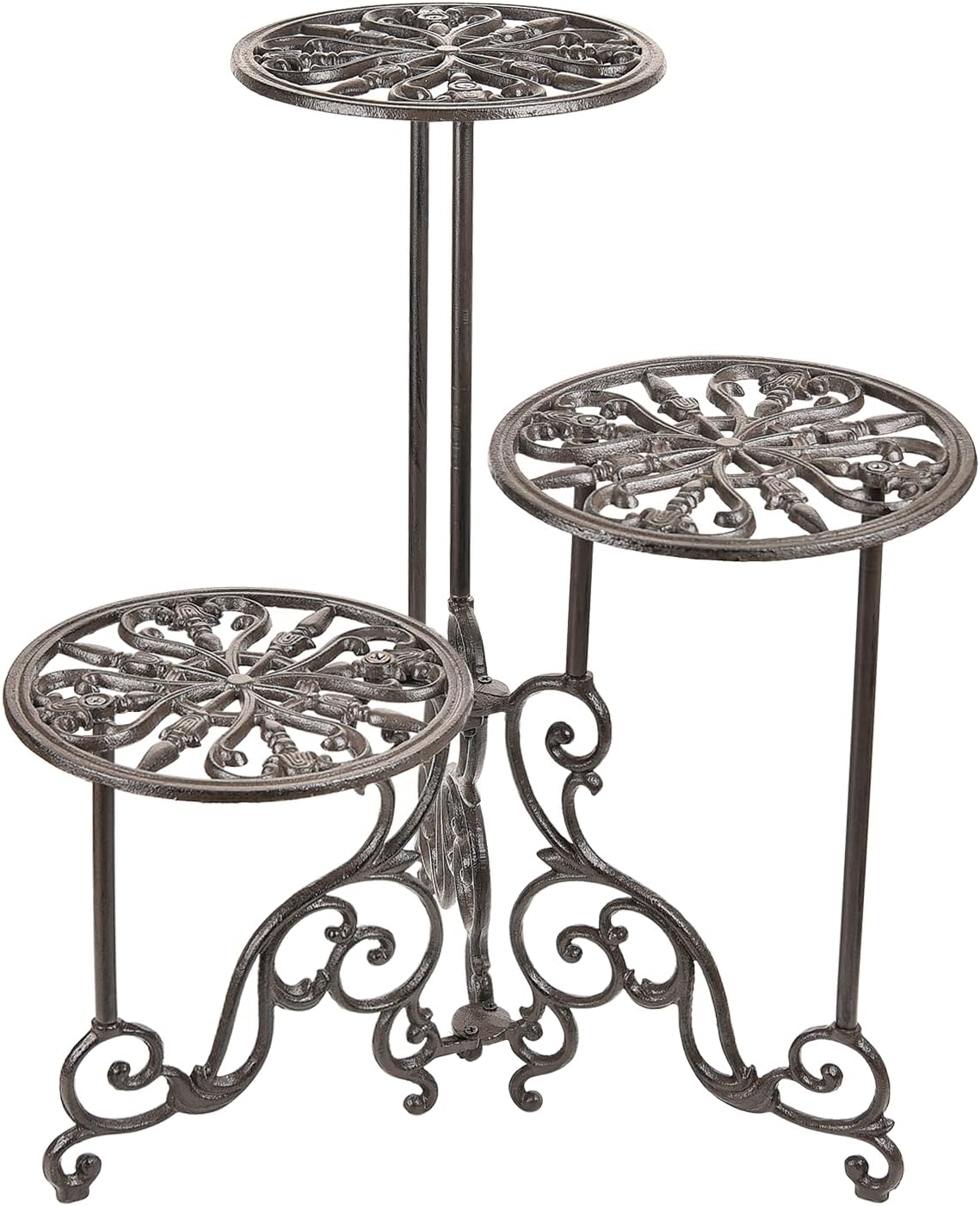3-Tier Cast Iron Plant Stand 24in Tall Foldable Metal Shelf