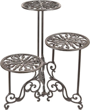 3-Tier Cast Iron Plant Stand 24in Tall Foldable Metal Shelf