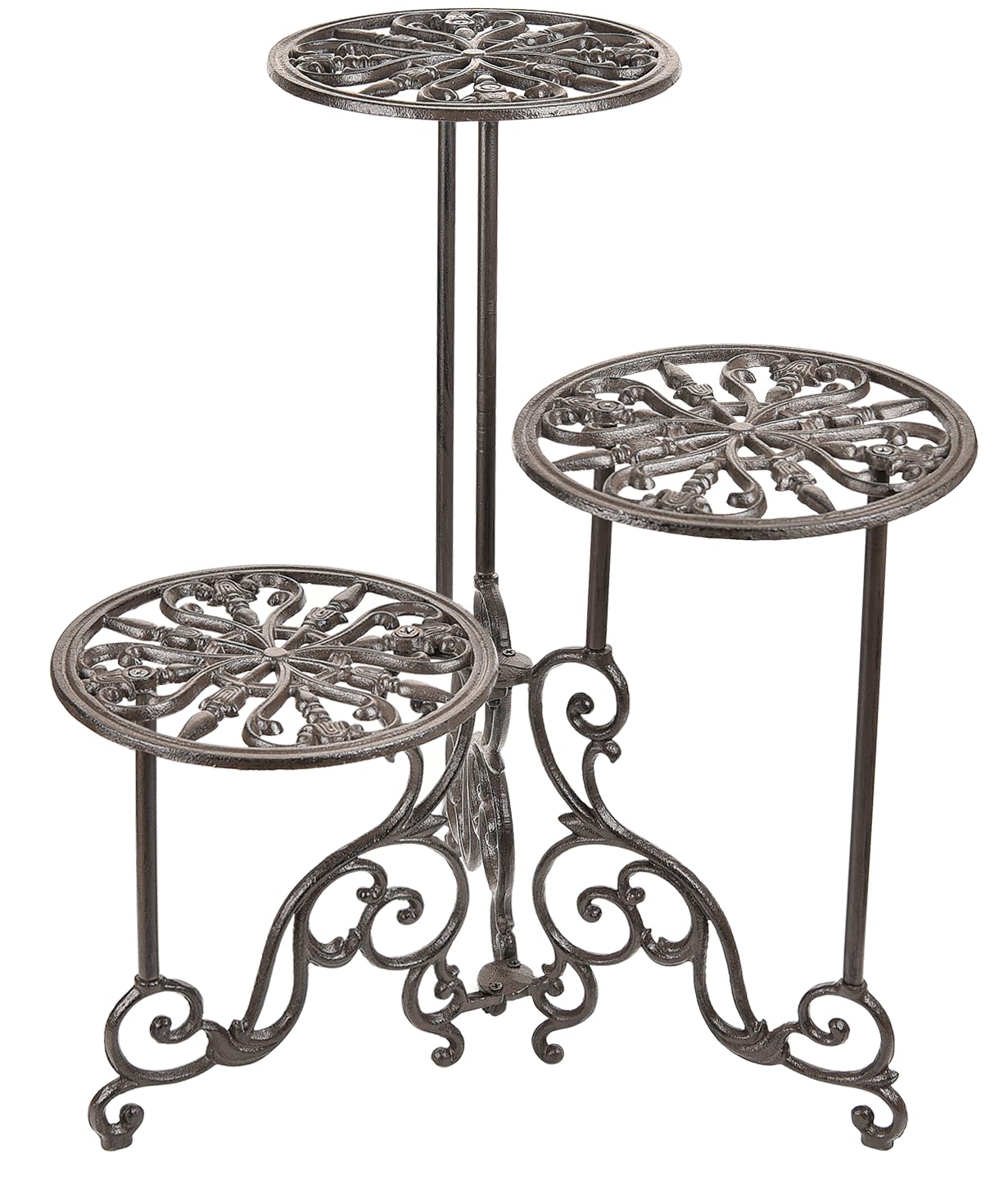3-Tier Cast Iron Plant Stand 24in Tall Foldable Metal Shelf