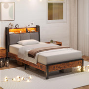 Twin Bed Frame with Charging Station and LED Lights