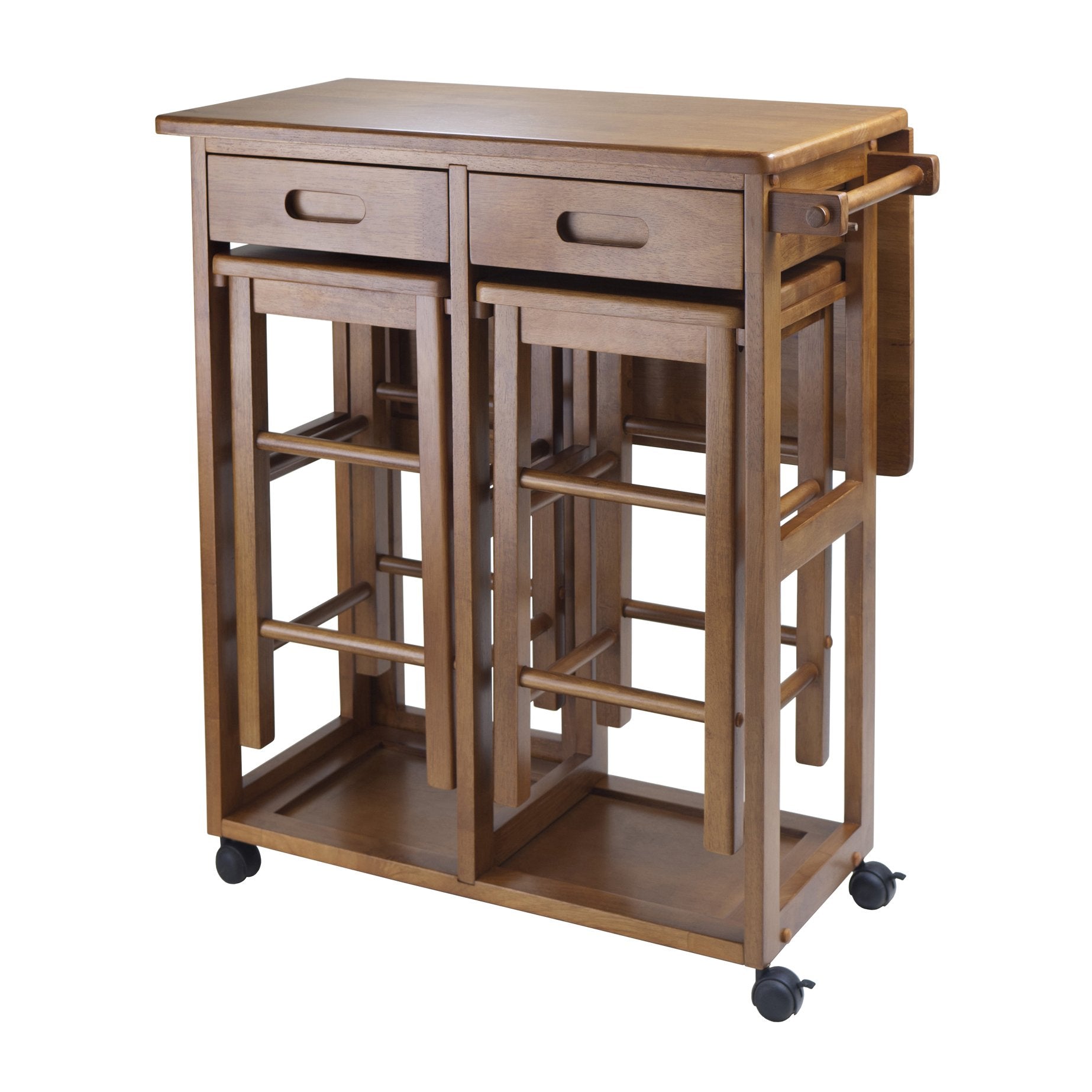 Teak Space Saver Dining Set with 2 Stools