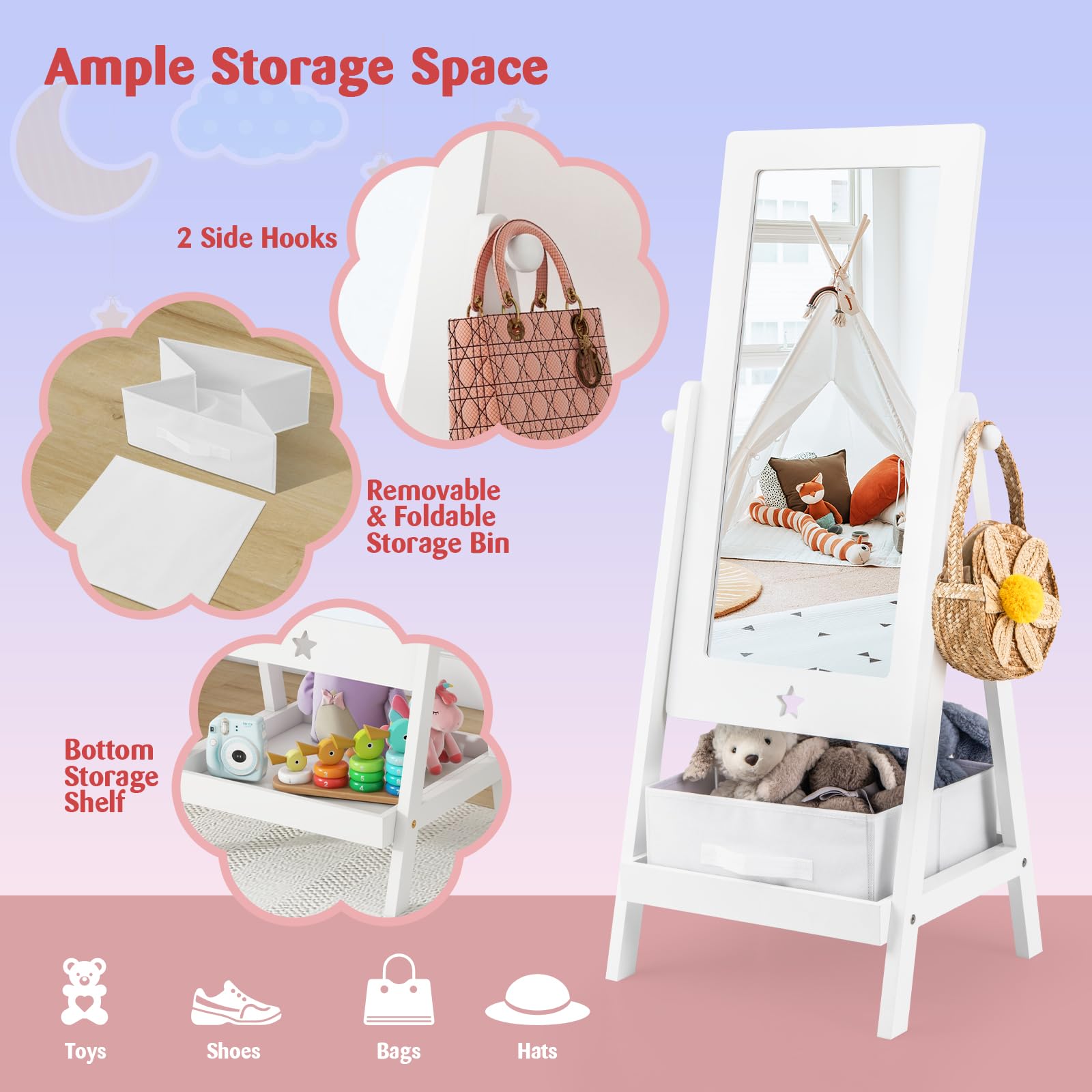 Kids Standing Mirror with Storage