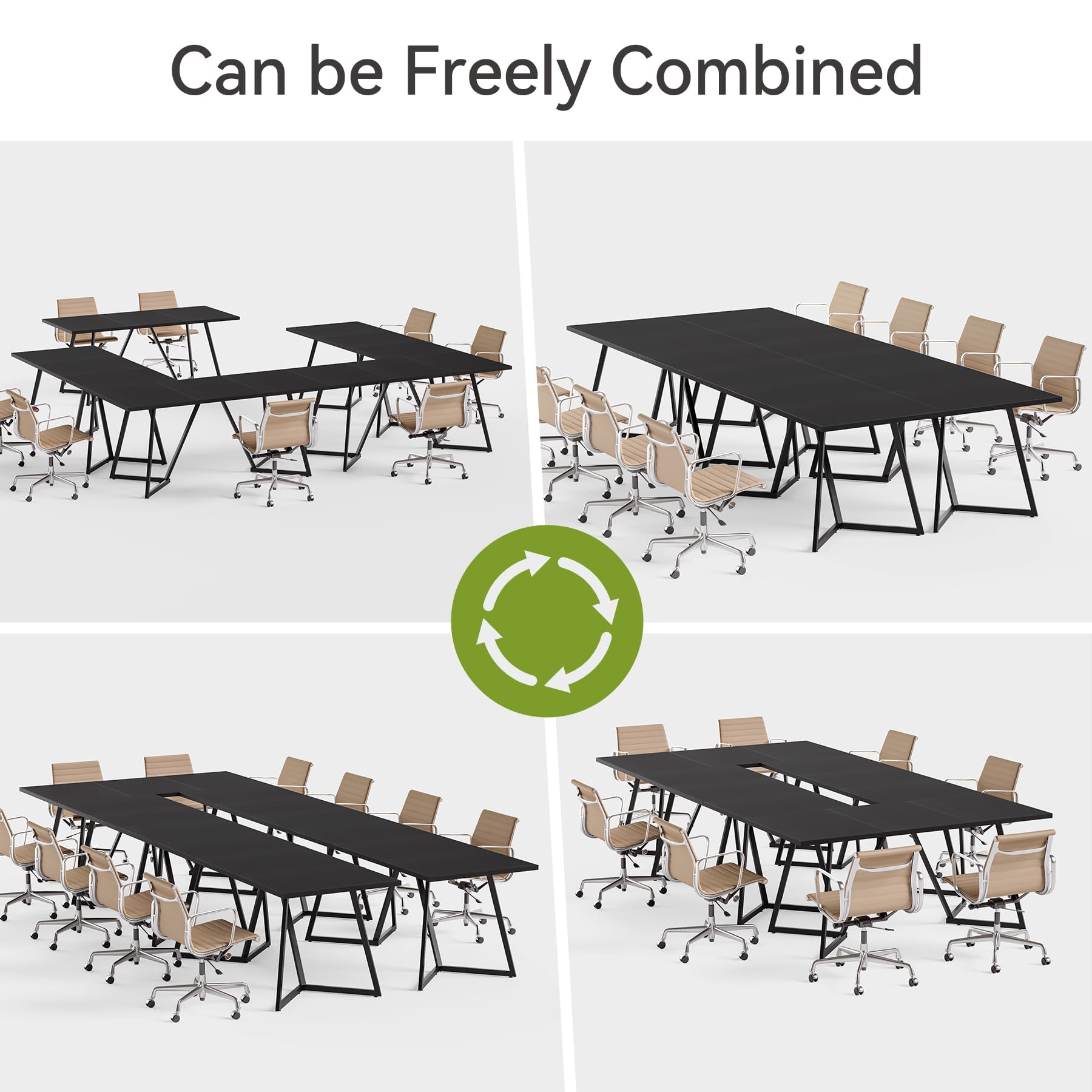 70.86-Inch Black Conference Table for 8