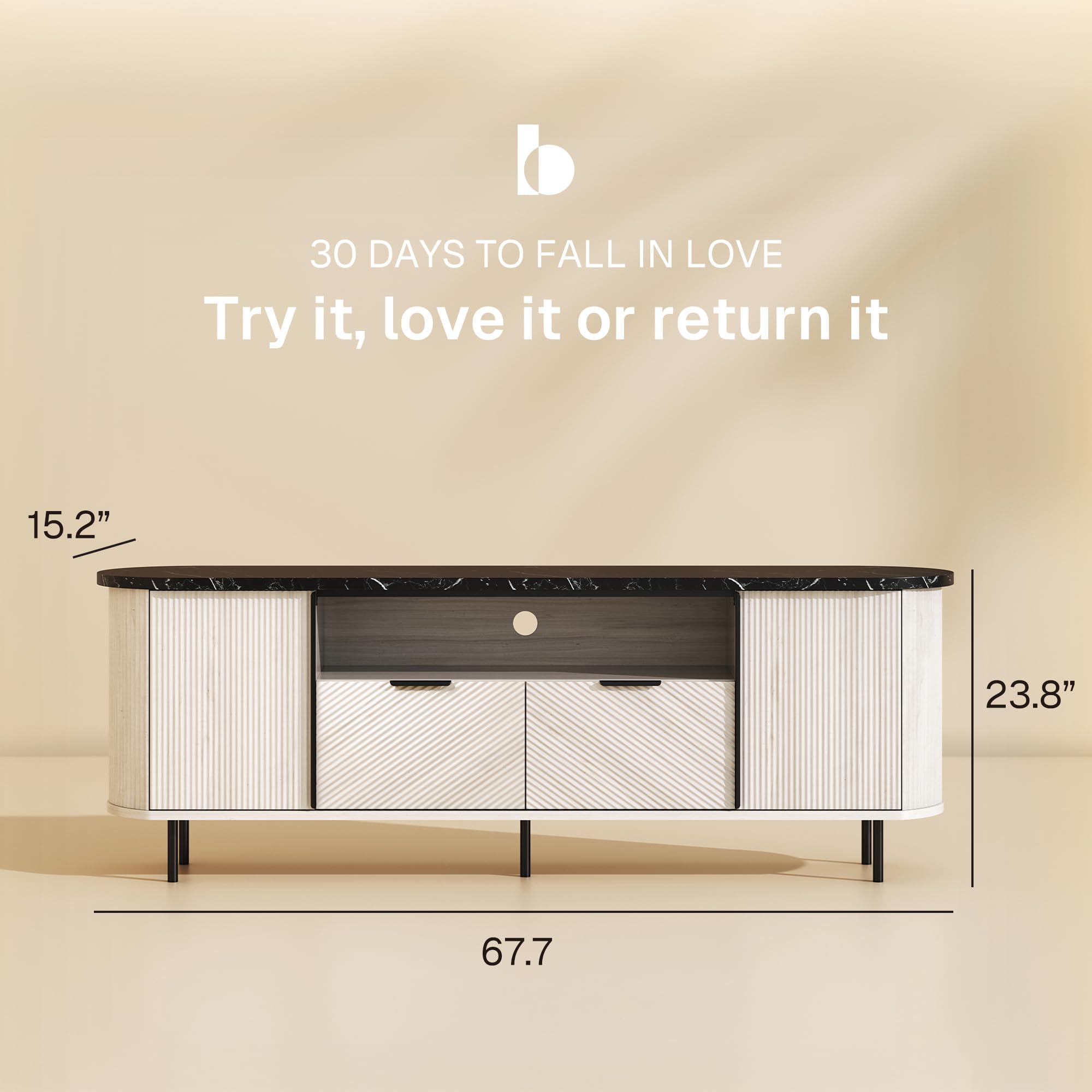 68 Inch Fluted TV Stand with Faux Marble Top