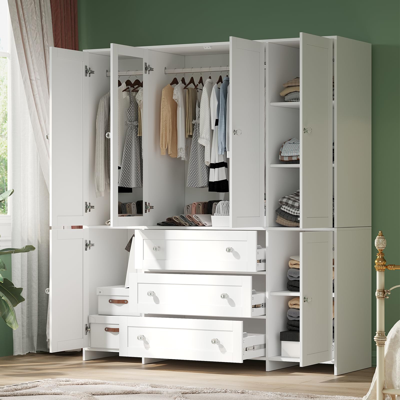 71" Armoire Wardrobe Closet with Drawers and Mirror