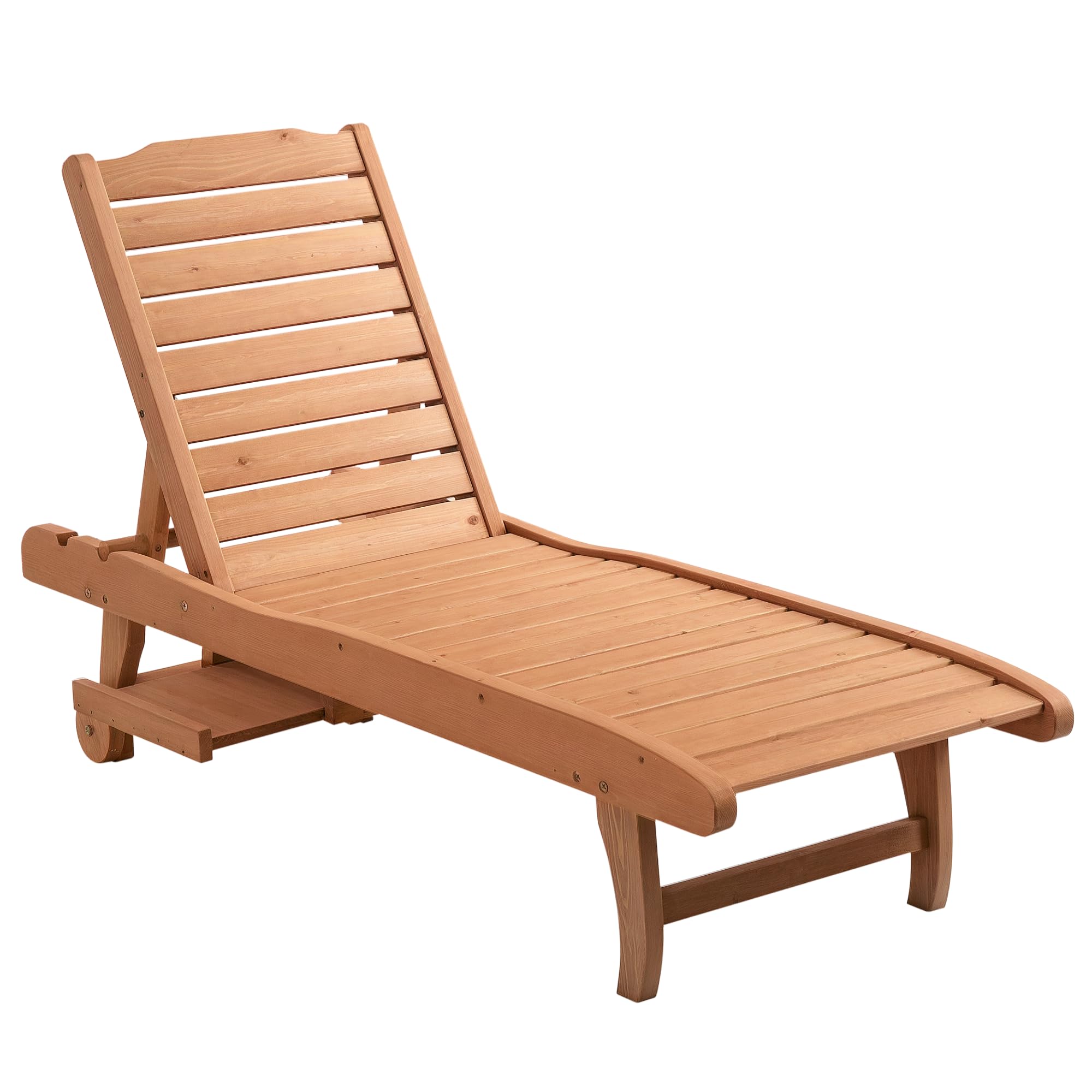 Outdoor Wooden Chaise Lounge Chair with Adjustable Backrest and Wheels
