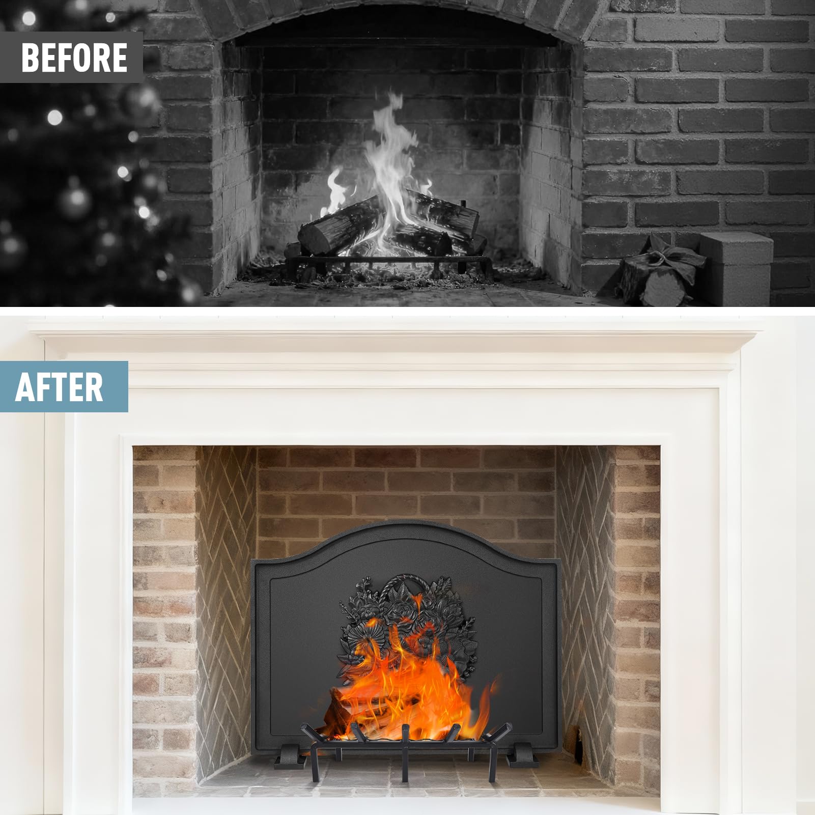 Cast Iron Fireplace Back Plate with Heat Reflector