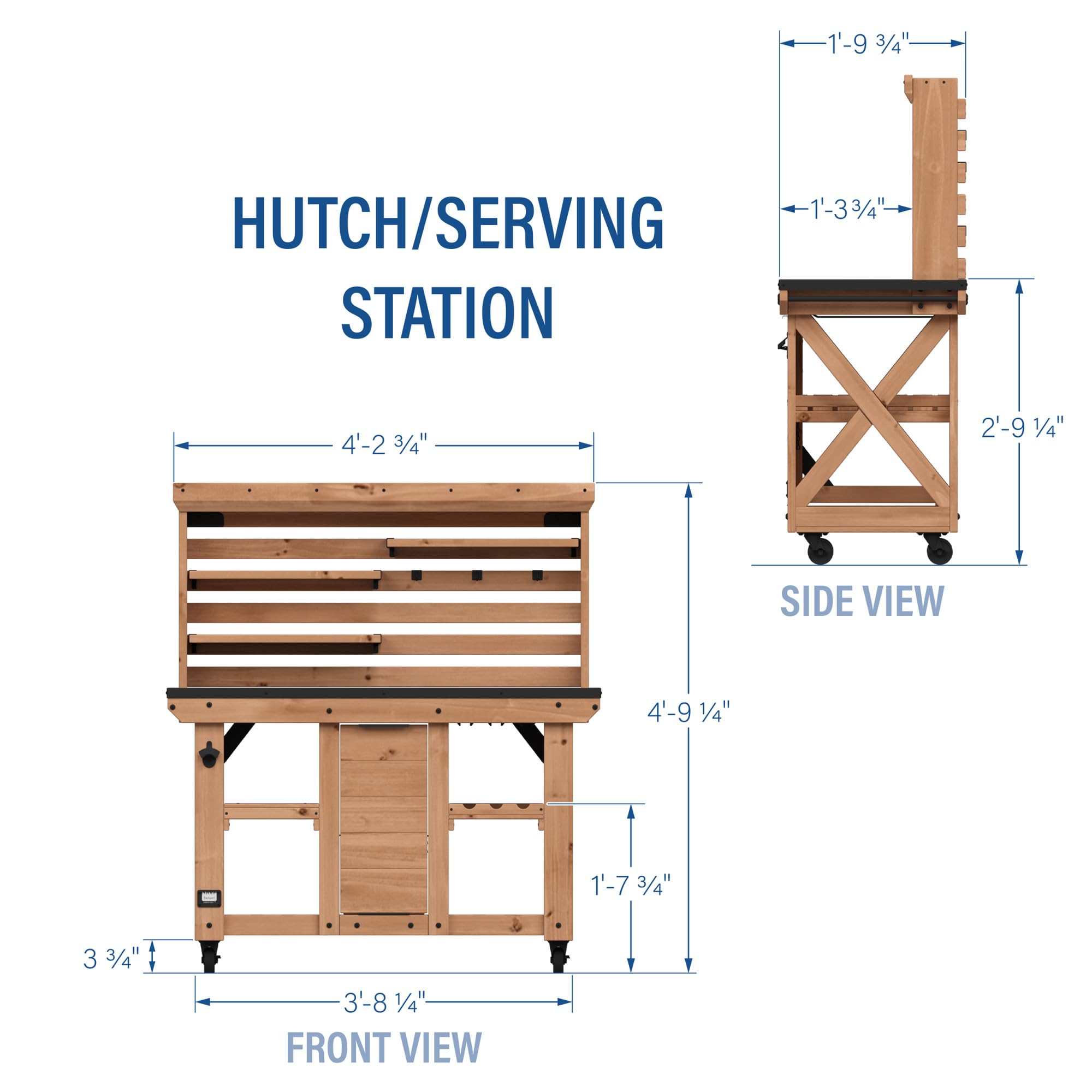 Cedar Wood Buffet Hutch Serving Station with Steel Countertop