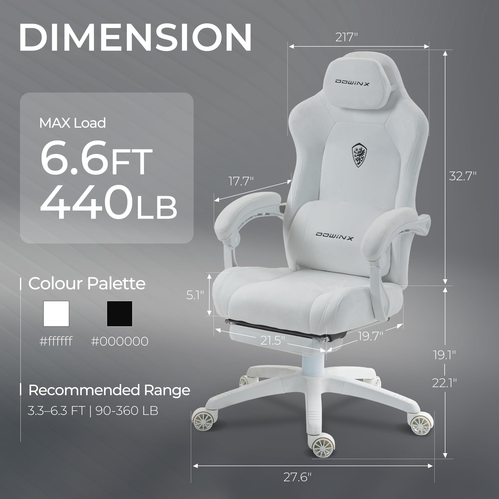 Dowinx Big and Tall Gaming Chair, Suede Fabric Game Chair with Pocket Spring Cushion, High Back Gamer Chair Ergonomic with Footrest for Adults Office, 440LBS, White