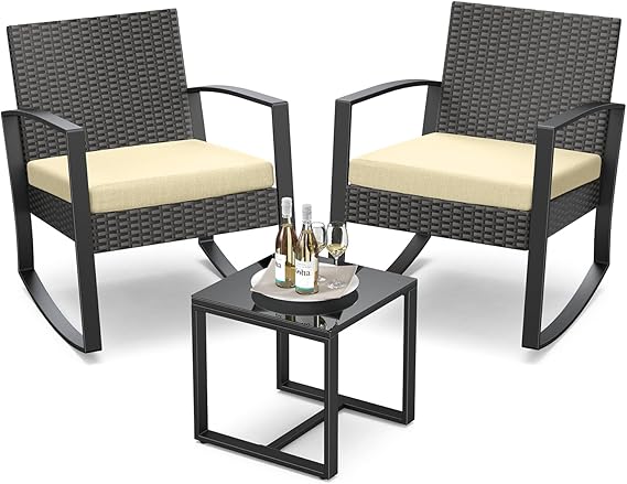 3-Piece Outdoor Rocking Bistro Set with Coffee Table