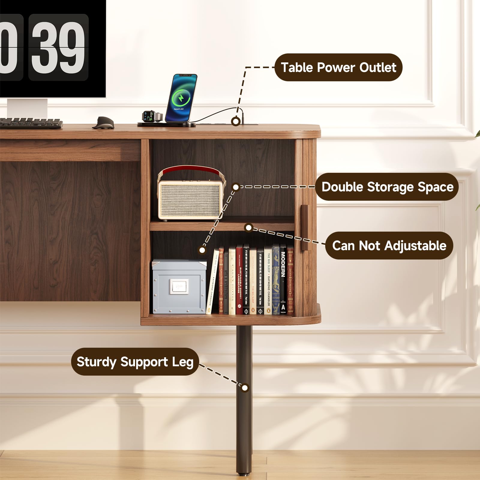 55 Inch Fluted Computer Desk with Charging Station