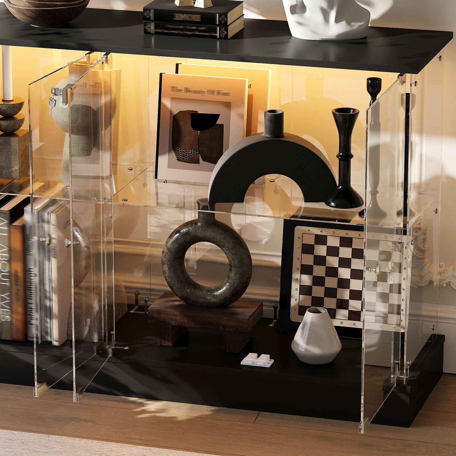 Short Glass Display Cabinet with Adjustable LED Light