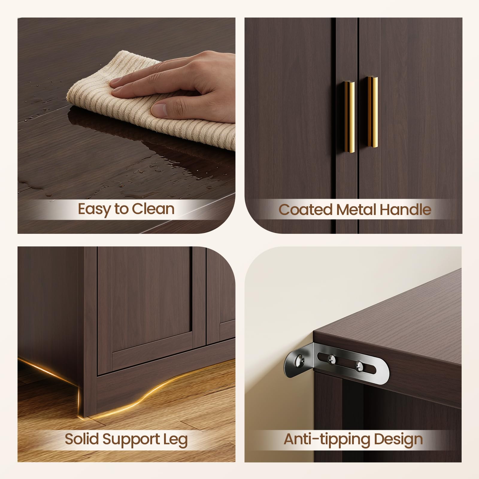 48" Storage Accent Cabinet with 4 Doors and Gold Lines