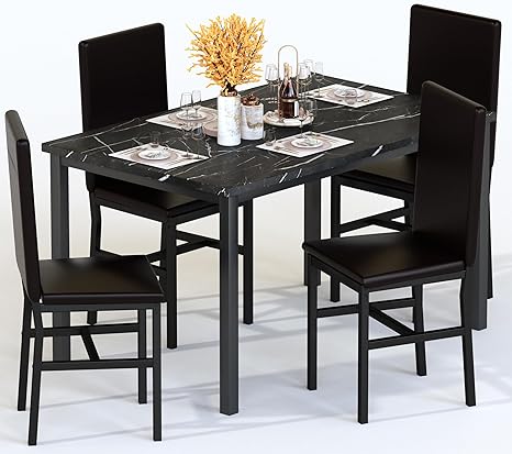 5-Piece Dining Table Set with Upholstered Chairs