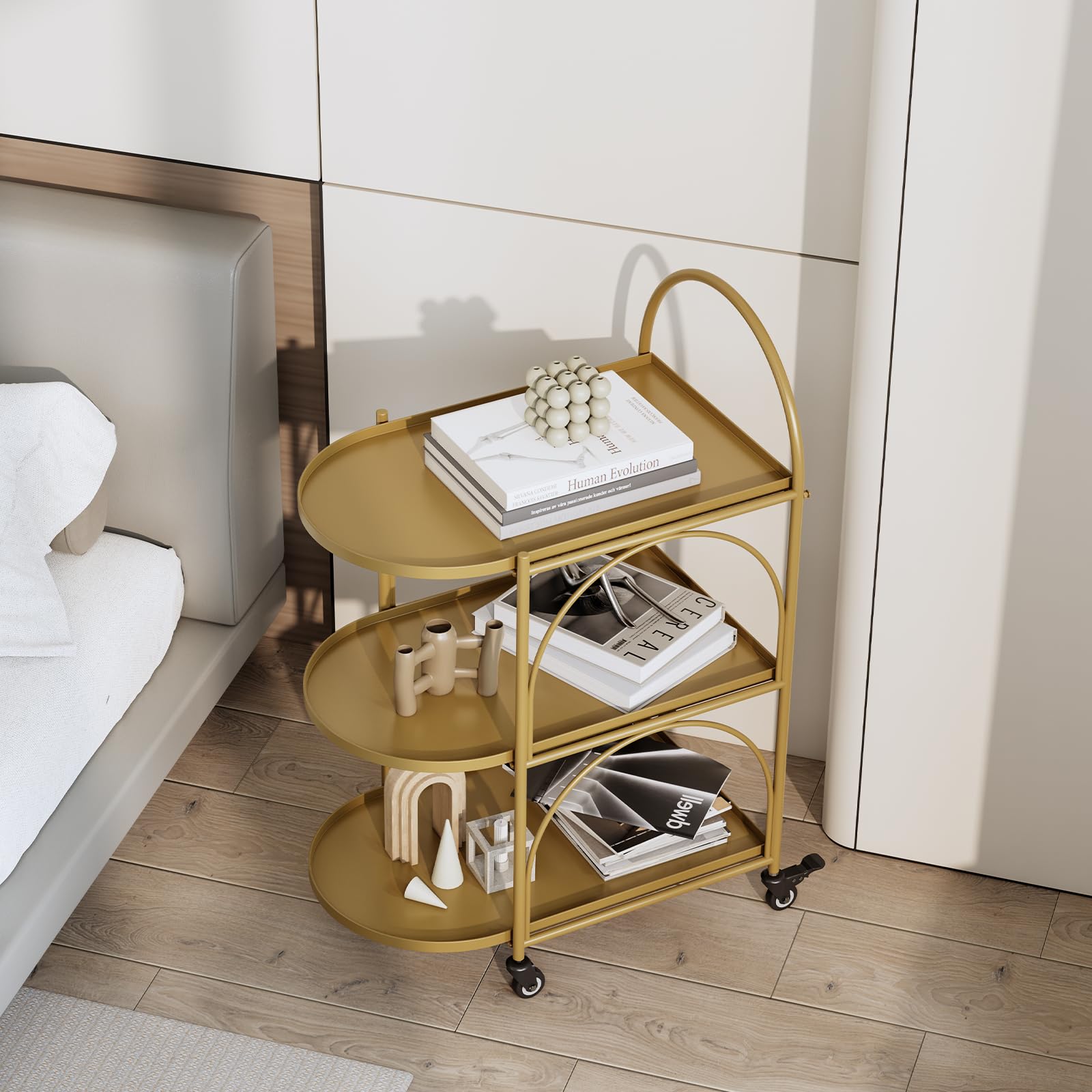 Metal Bar Cart with Lockable Wheels