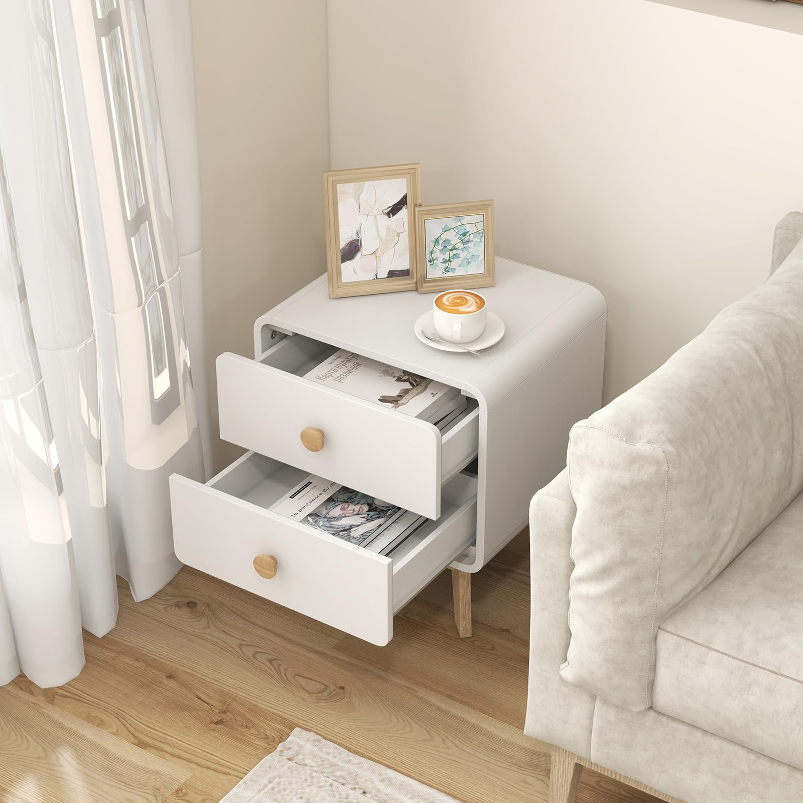 Mid-Century Modern 2-Drawer Nightstand White