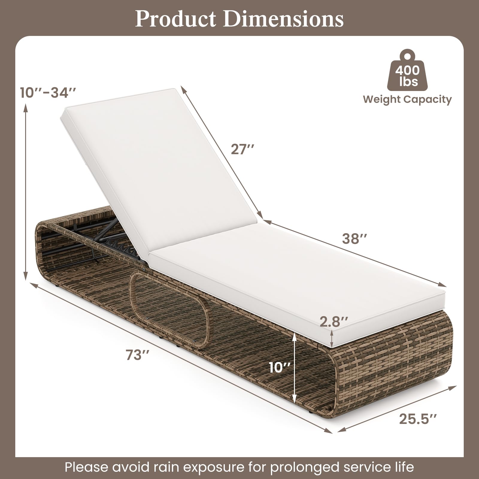 7-Position Outdoor Chaise Lounge Chair with Adjustable Backrest