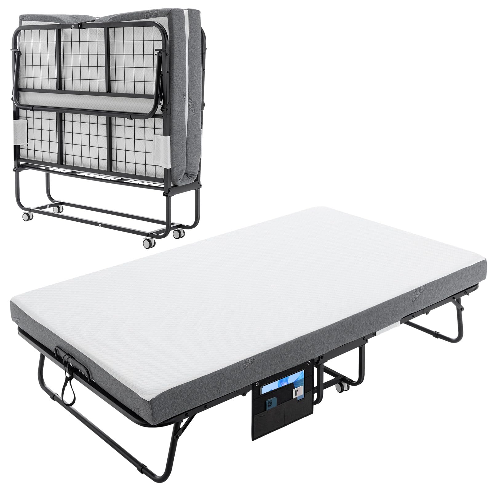 Foldable Rollaway Bed with Memory Foam 75x45