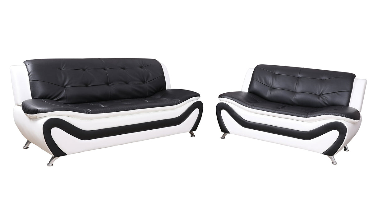 3-Piece Modern Sofa Set with Tufted Back - Black and White Faux Leather