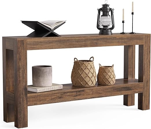 63-Inch Black Console Table with 2-Tier Storage Shelves