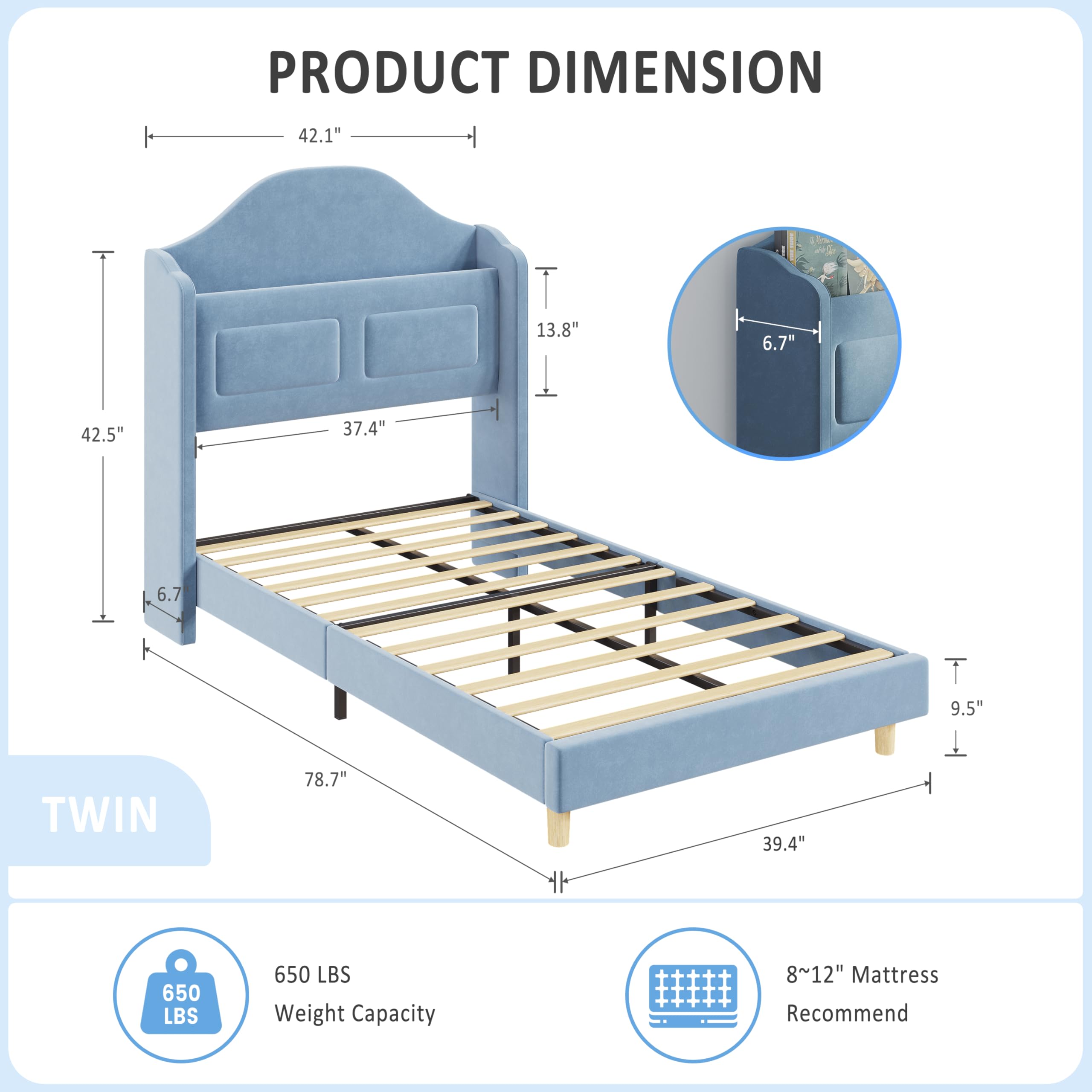 Twin LED Platform Bed with Storage Headboard