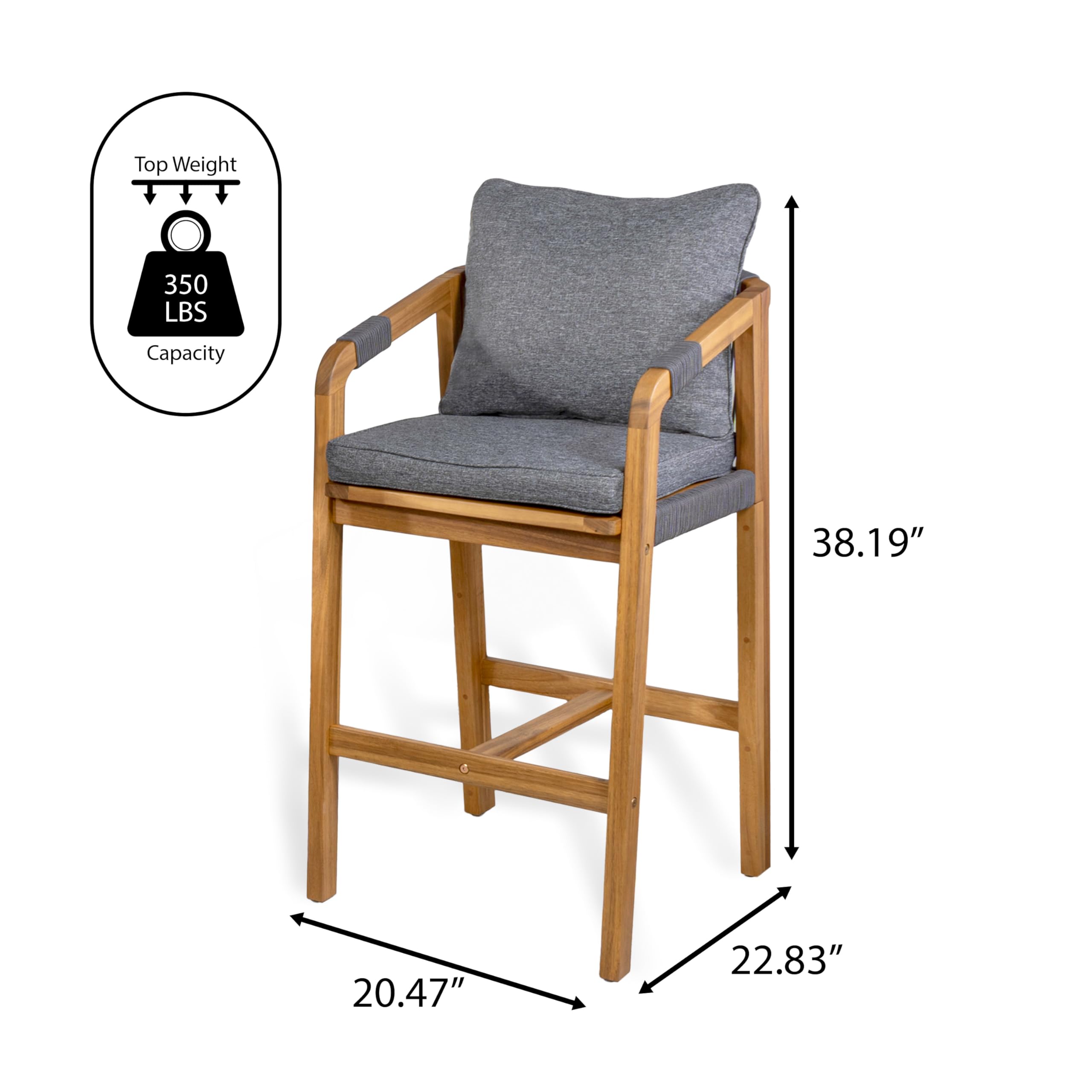 Porto Outdoor Bar Stool with Cushions and Armrests (Set of 2)