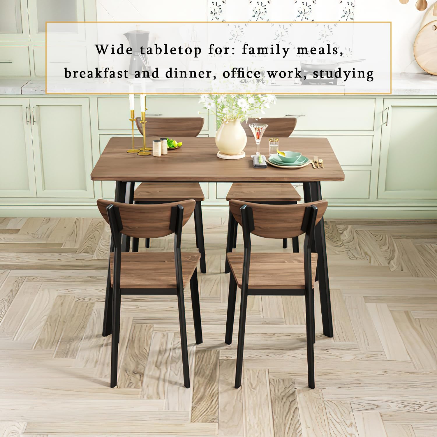 Dining Table Set for 4 with Curved Backrest Chairs