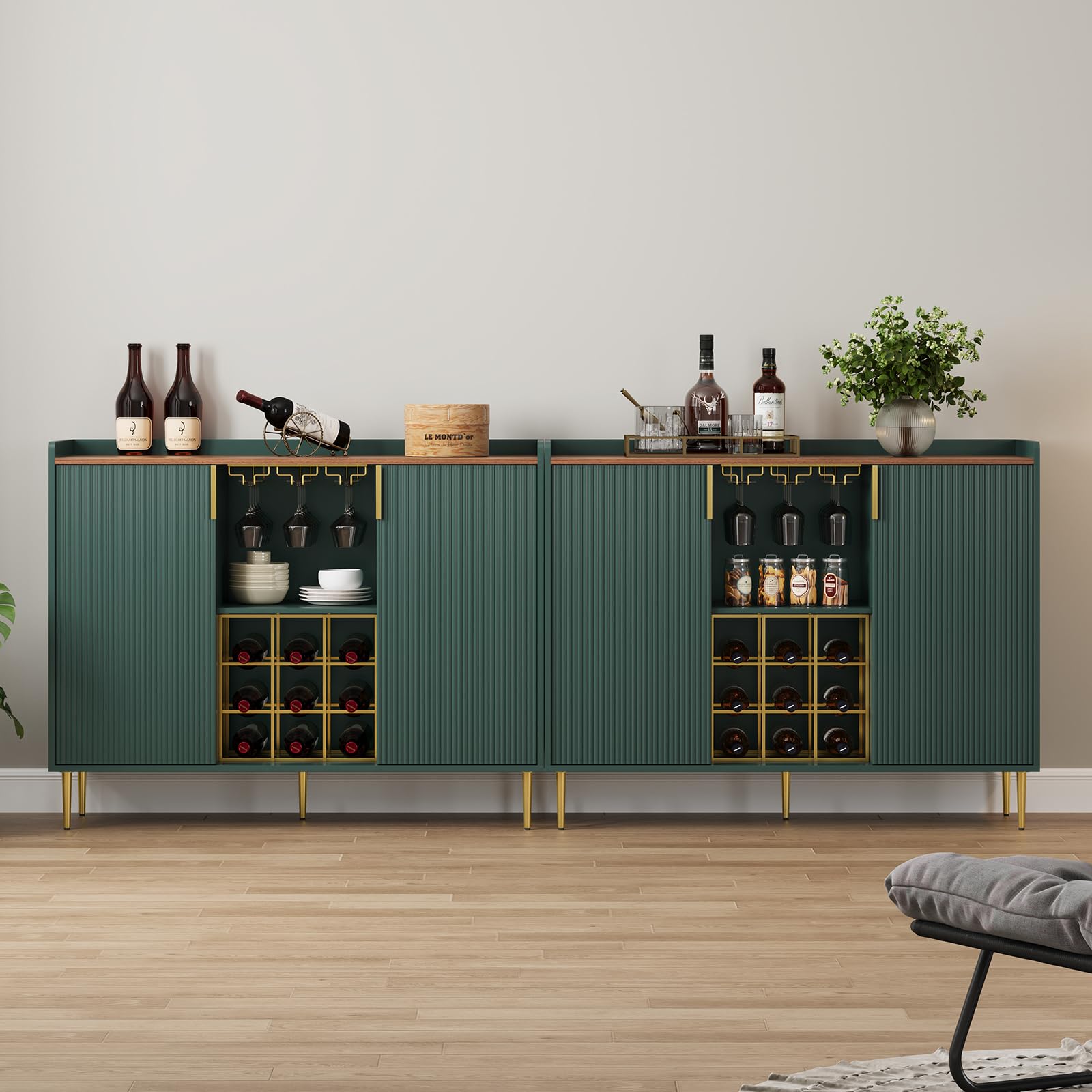 48" Wine Bar Cabinet with Fluted Texture and Storage