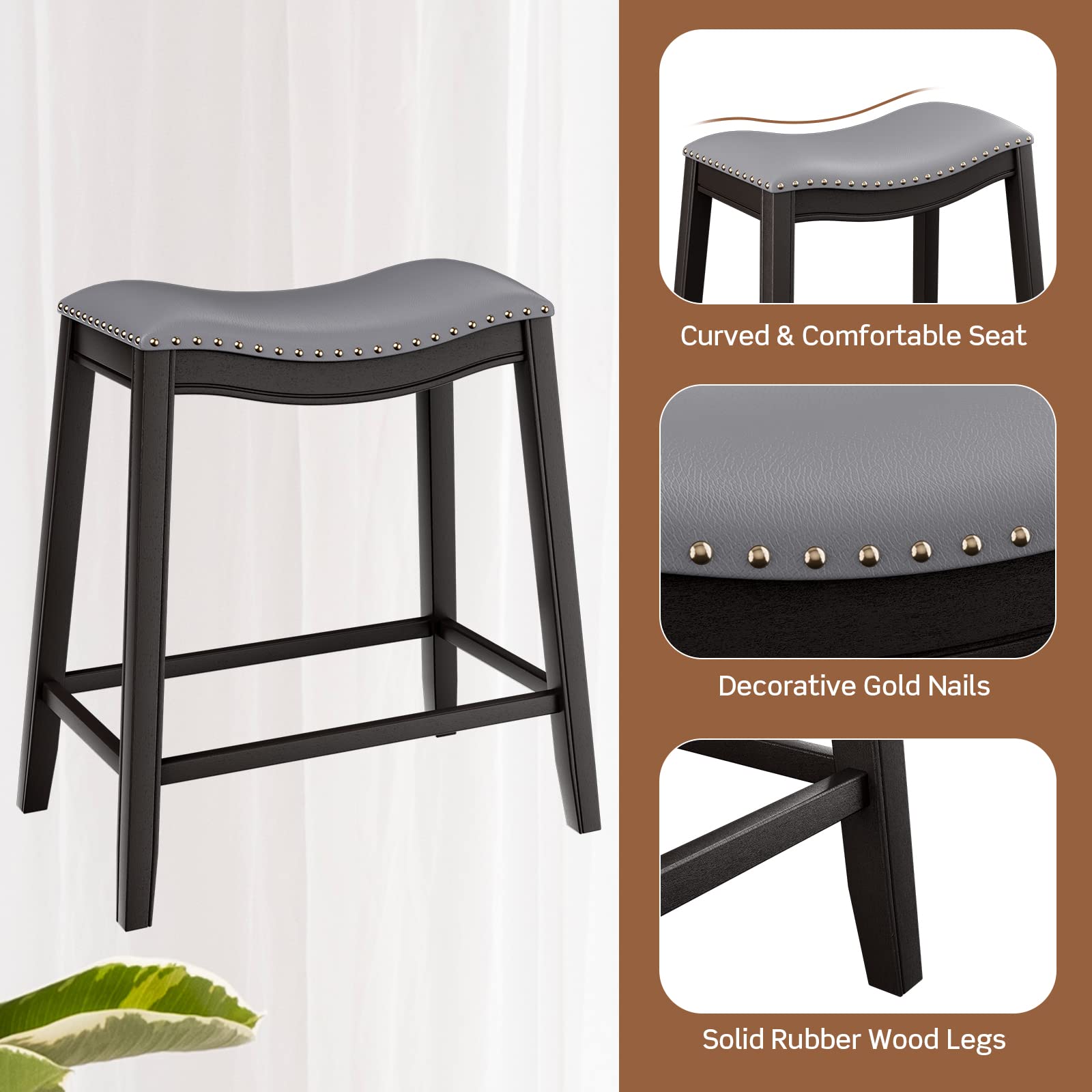 5-Piece Counter Height Dining Set with Saddle Stools