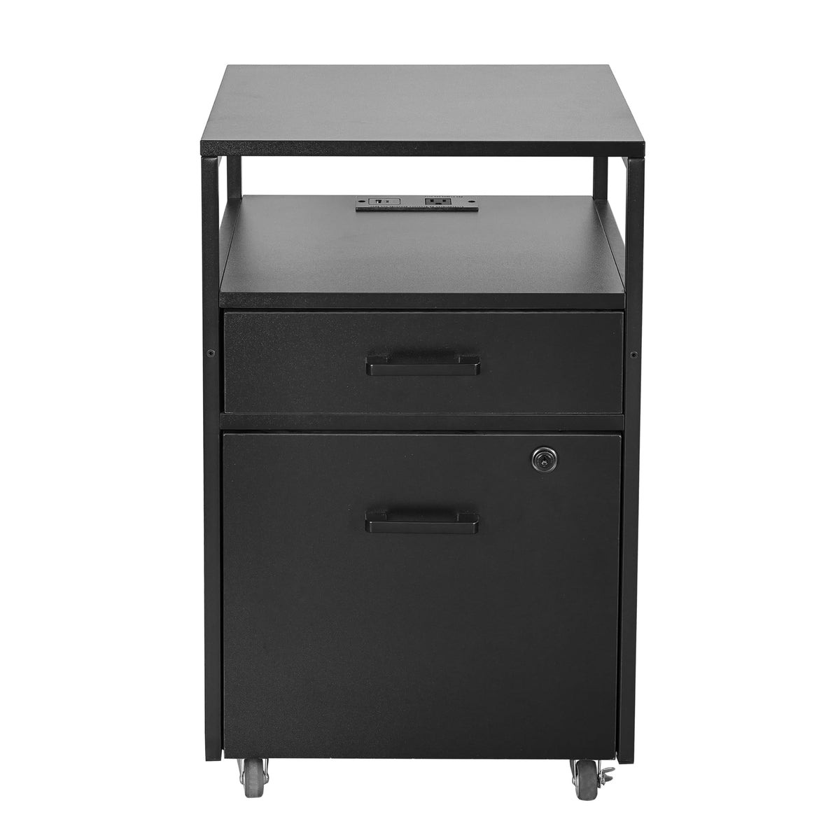 2-Drawer Rolling File Cabinet with Lock and USB Charging Ports