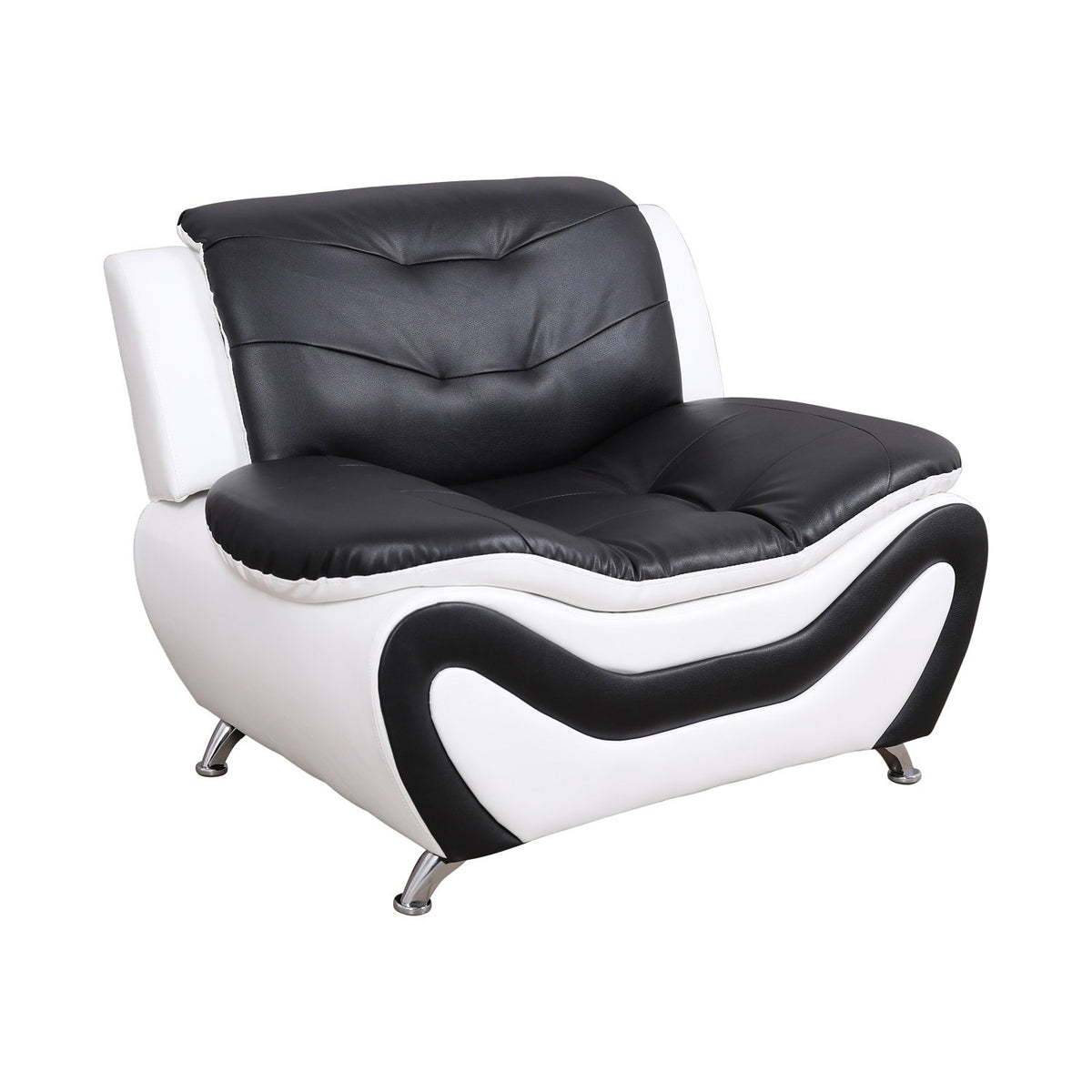 3-Piece Modern Sofa Set with Tufted Back - Black and White Faux Leather