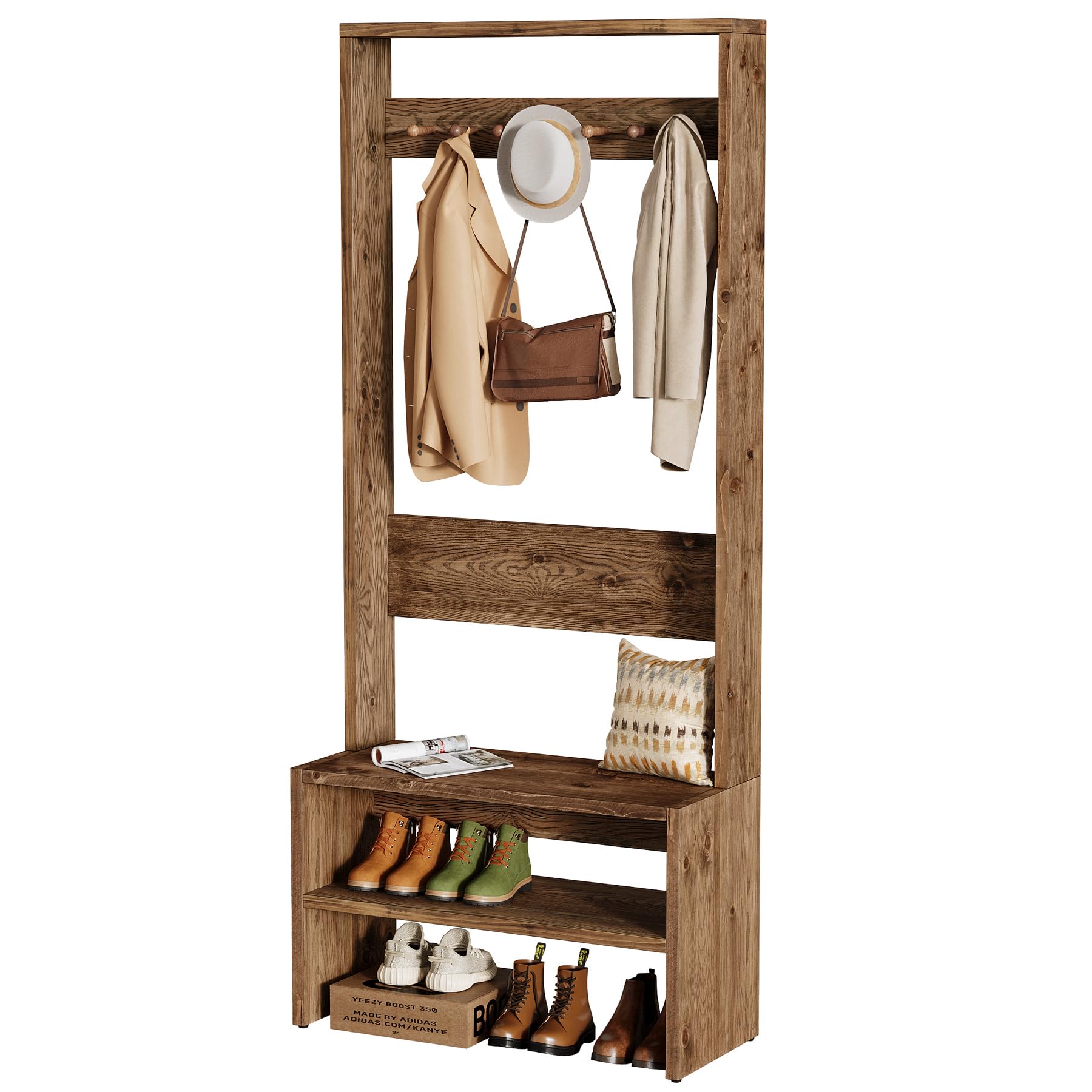 Hall Tree with Bench and Shoe Storage 70.8" Tall