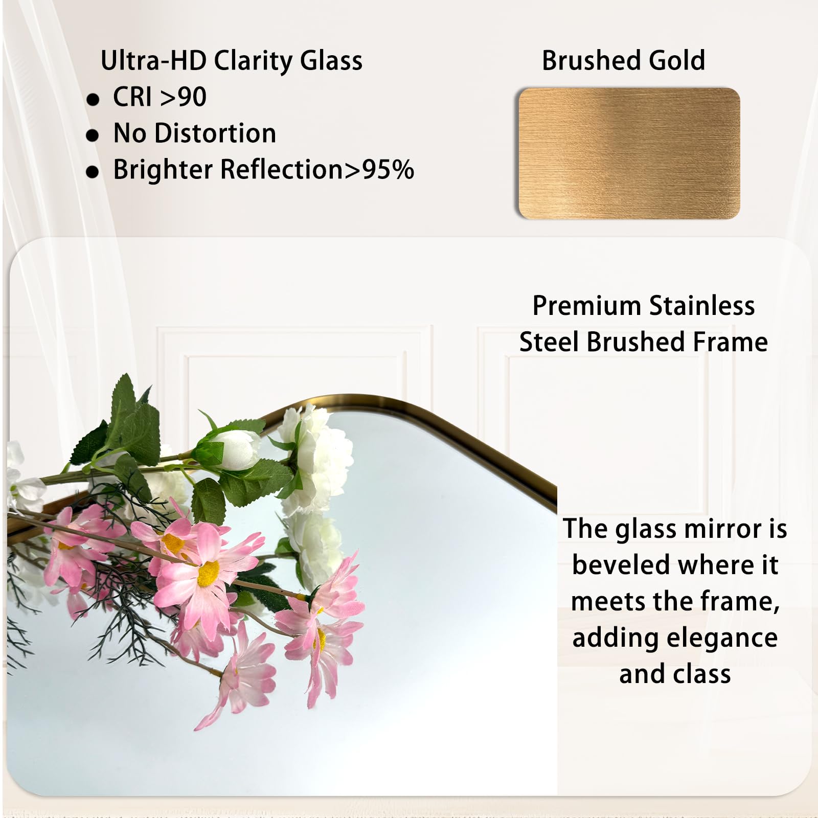 Wavy Bathroom Mirror 36x24 Gold Brushed Stainless Steel