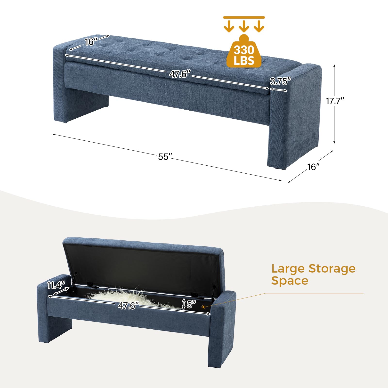 55" Upholstered Storage Bench with Tufted Seat