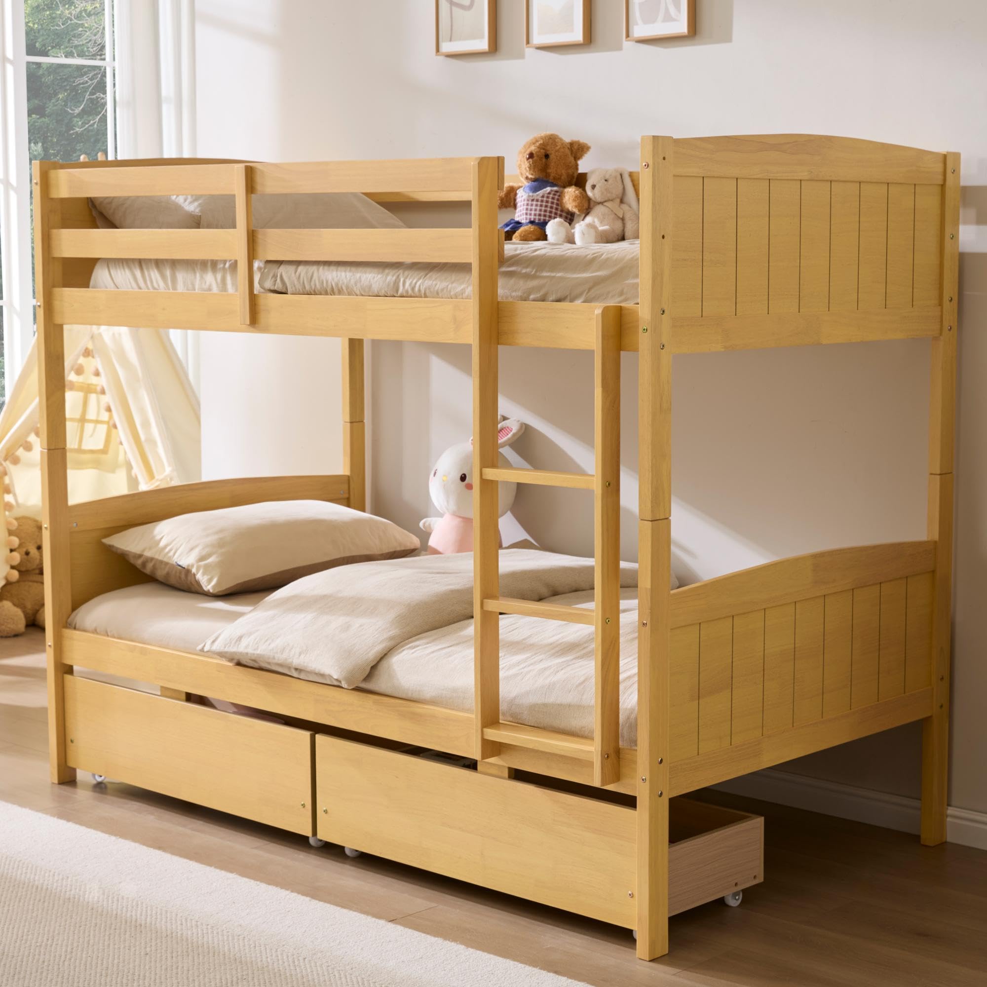 Twin Over Twin Bunk Bed with Storage Drawers