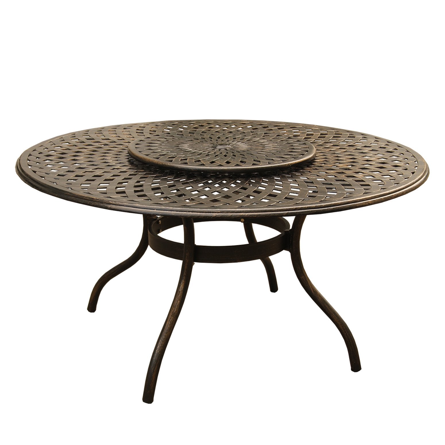 59" Round Outdoor Dining Set with Lazy Susan and 6 Chairs