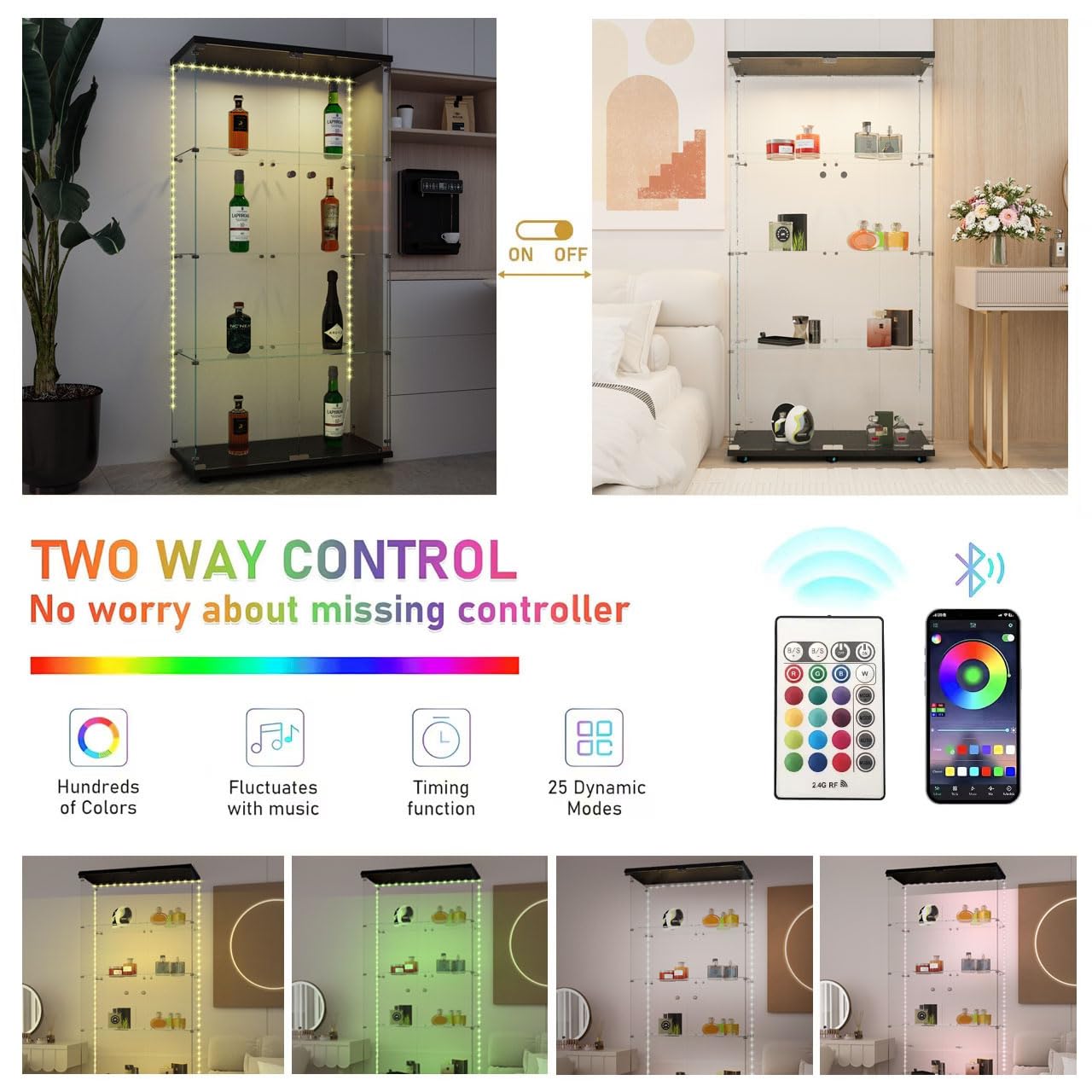 65" Tempered Glass Display Cabinet with LED Lights