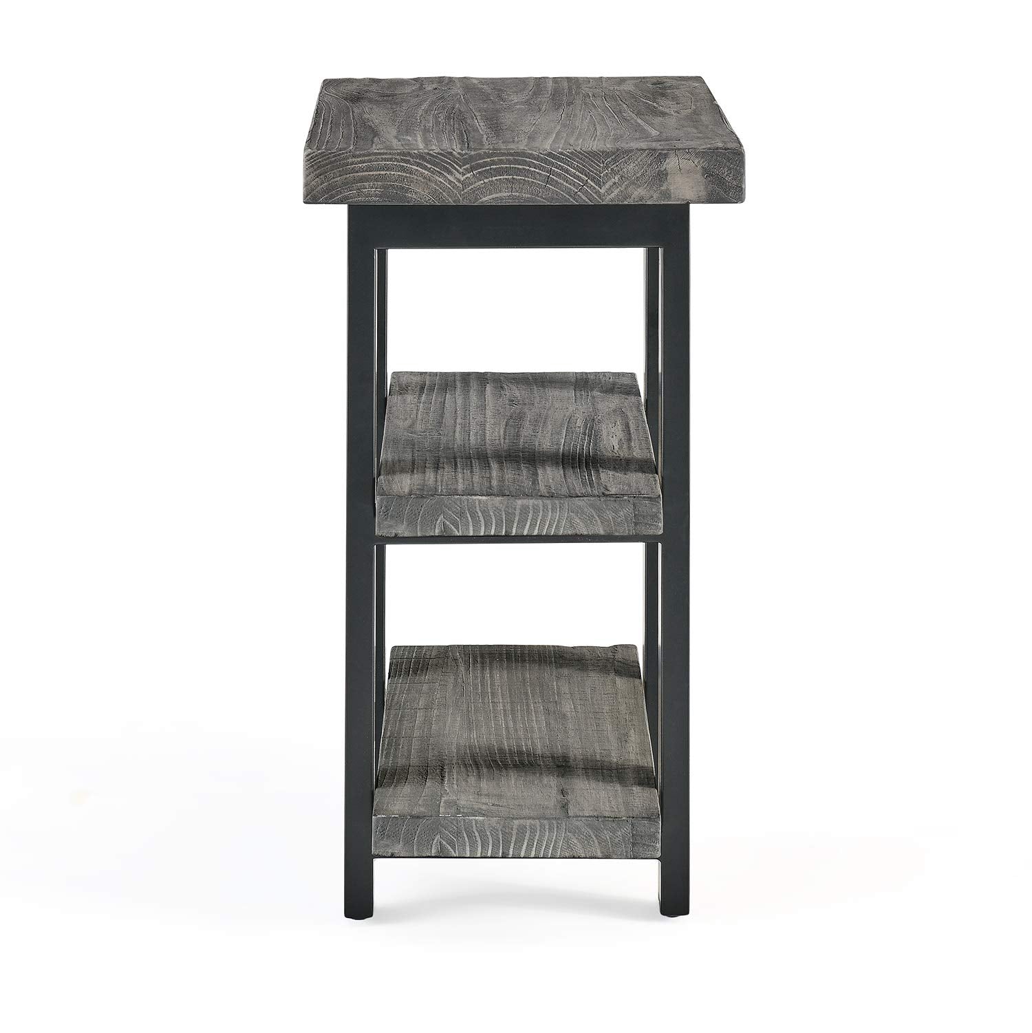 Pomona 3-Tier Industrial End Table with Solid Pine Wood and Metal Legs