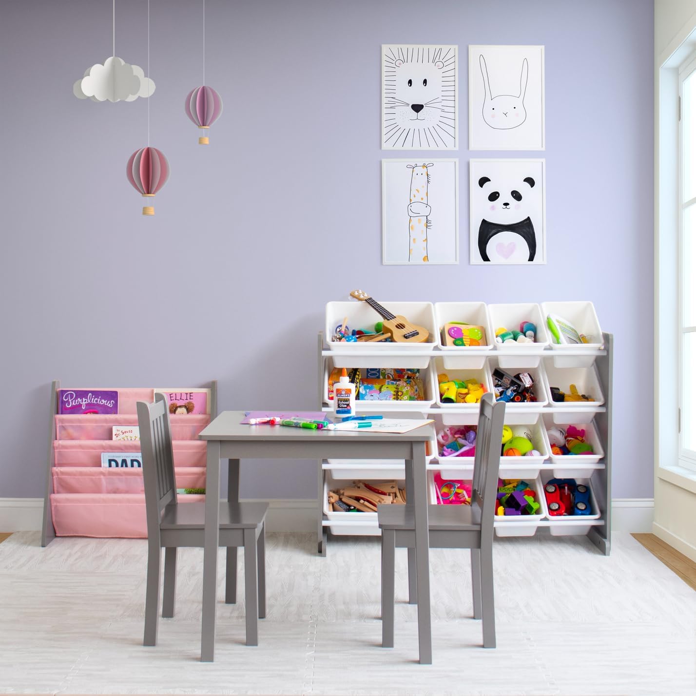Kids Wooden Table and 2 Chairs Set Grey