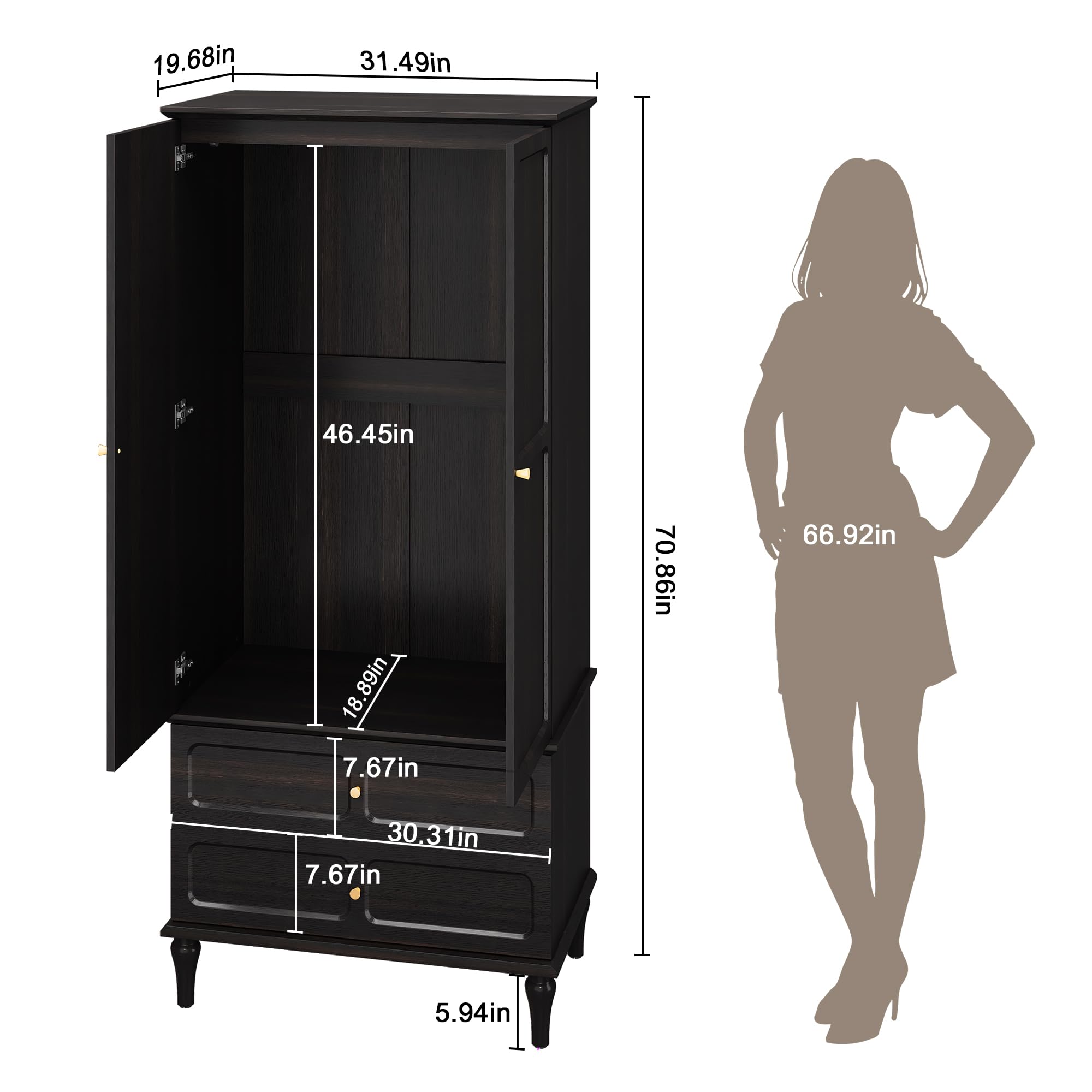 Mid-Century Modern Armoire Wardrobe with Doors and Drawers