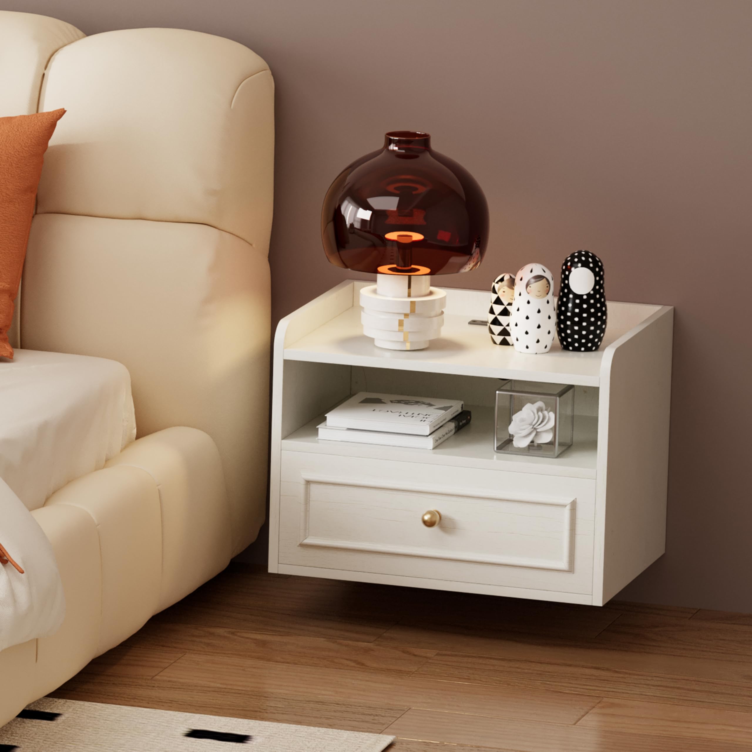 Wall Mounted Floating Nightstand with Charging Station Set of 2