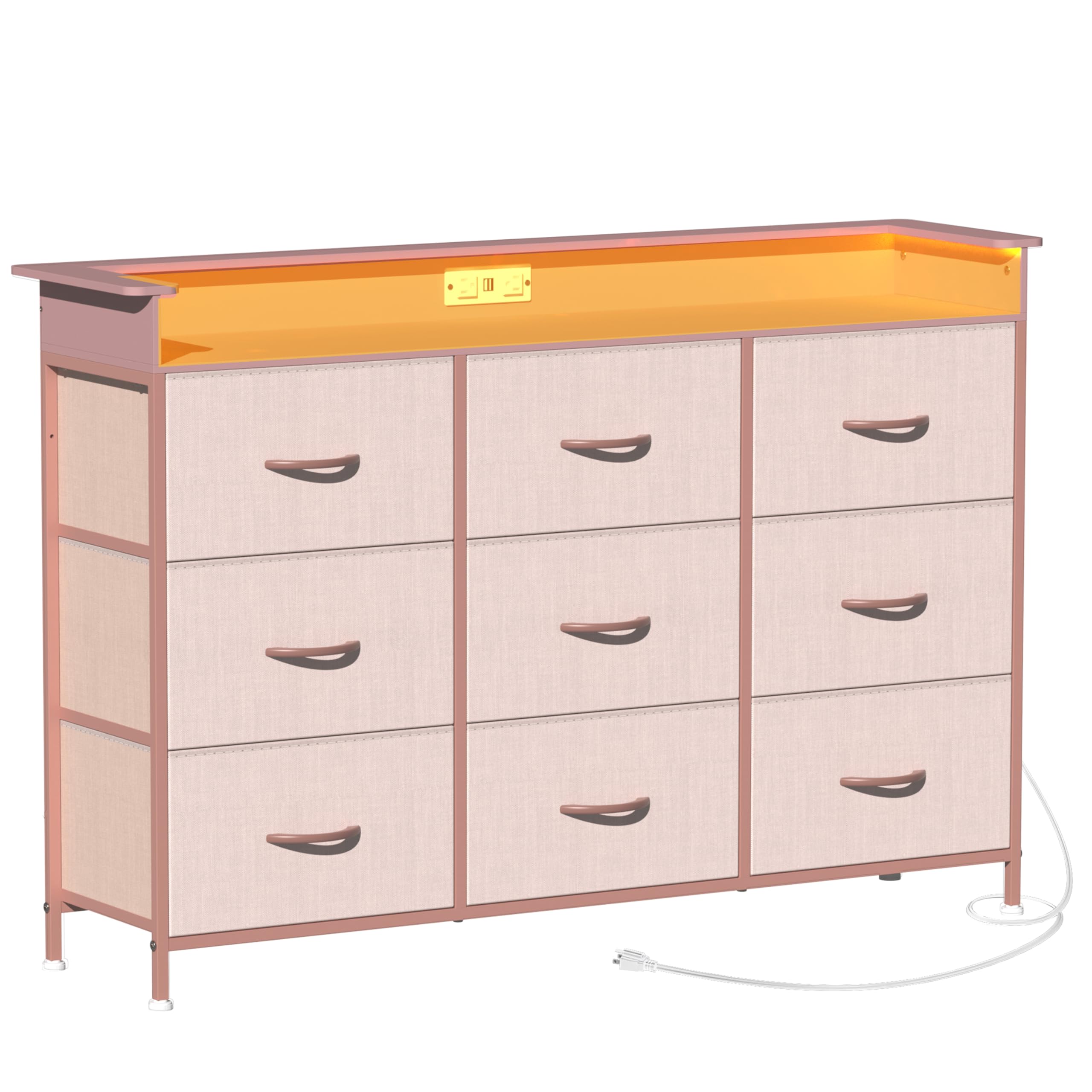 9-Drawer Dresser with LED Lights and Charging Station