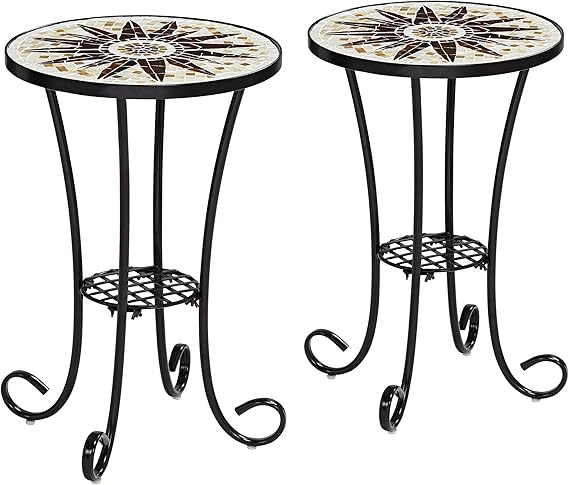 Sunburst Mosaic Outdoor Accent Tables Set of 2