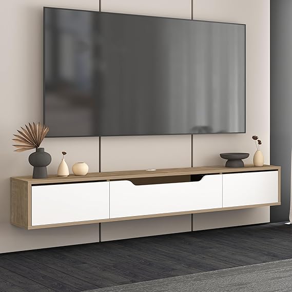 Floating TV Stand for 80 Inch TVs with Hidden Storage